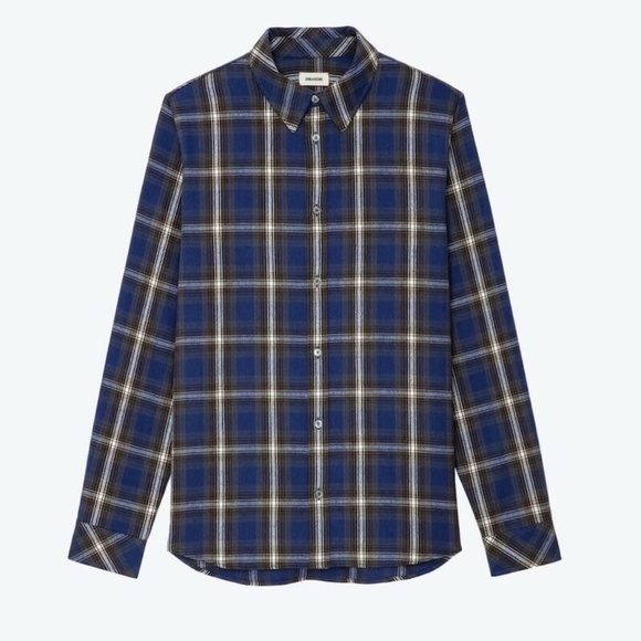 Zadig & Voltaire Stan Lc Flannel Check Blue Medium NWT - Picture 2 of 8